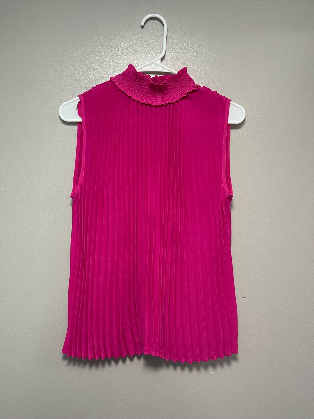Nanette Lepore Fuchsia Pleated Ruffled Mock Neck Blouse